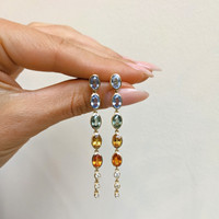 5.78 Ct.Tw. Multi Color Sapphire and Natural Diamond Bezel Earrings, 14K White Gold Life Style