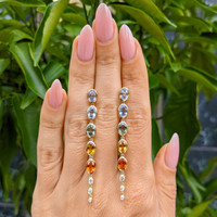 5.78 Ct.Tw. Multi Color Sapphire and Natural Diamond Bezel Earrings, 14K White Gold Life Style