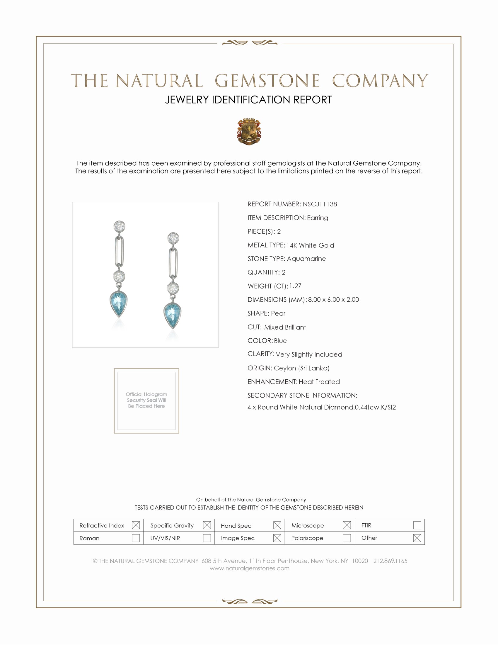 1.27 Ct.Tw. Aquamarine Natural Diamond Bezel Earrings, 14K White Gold