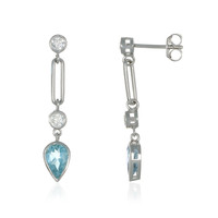 1.27 Ct.Tw. Aquamarine Natural Diamond Bezel Earrings, 14K White Gold Image