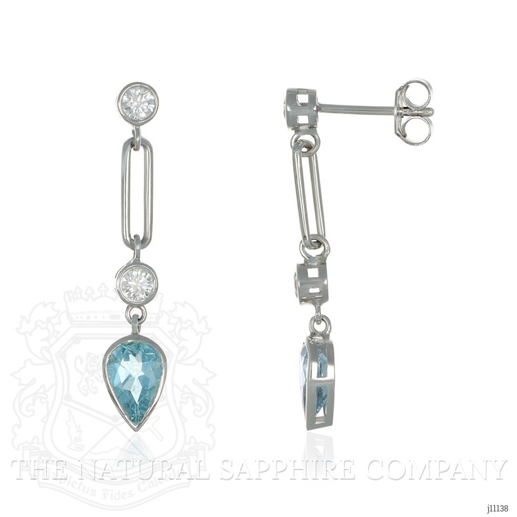 1.27 Ct.Tw. Aquamarine Natural Diamond Bezel Earrings, 14K White Gold