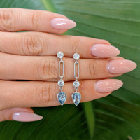 1.27 Ct.Tw. Aquamarine Natural Diamond Bezel Earrings, 14K White Gold Life Style