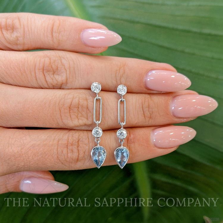 1.27 Ct.Tw. Aquamarine Natural Diamond Bezel Earrings, 14K White Gold