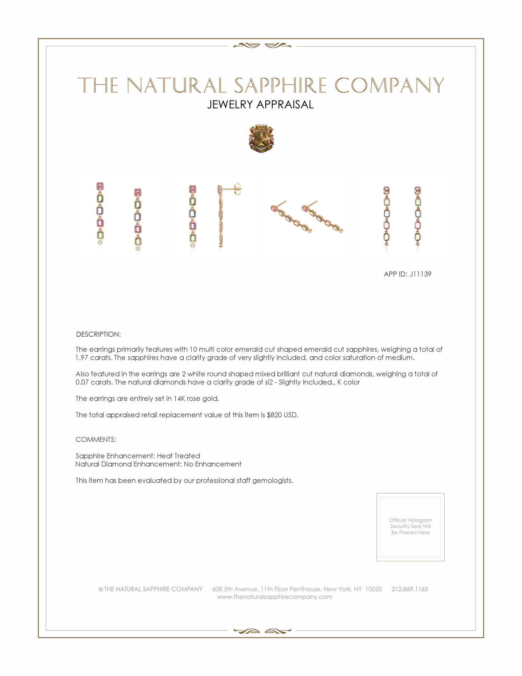 1.97 Ct.Tw. Multi Color Sapphire and Natural Diamond Bezel Earrings, 14K Rose Gold