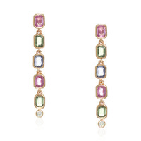 1.97 Ct.Tw. Multi Color Sapphire and Natural Diamond Bezel Earrings, 14K Rose Gold Video