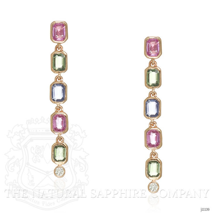 1.97 Ct.Tw. Multi Color Sapphire and Natural Diamond Bezel Earrings, 14K Rose Gold