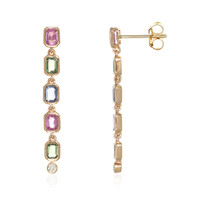 1.97 Ct.Tw. Multi Color Sapphire and Natural Diamond Bezel Earrings, 14K Rose Gold Image