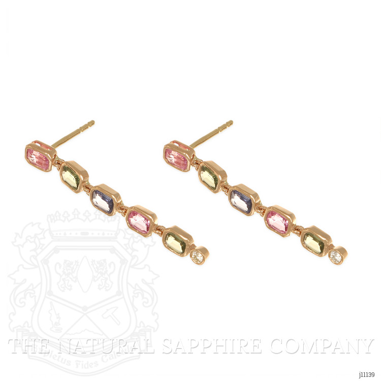 1.97 Ct.Tw. Multi Color Sapphire and Natural Diamond Bezel Earrings, 14K Rose Gold