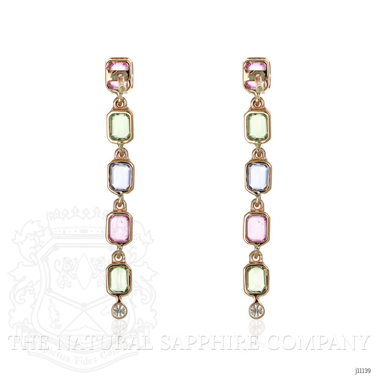 1.97 Ct.Tw. Multi Color Sapphire and Natural Diamond Bezel Earrings, 14K Rose Gold