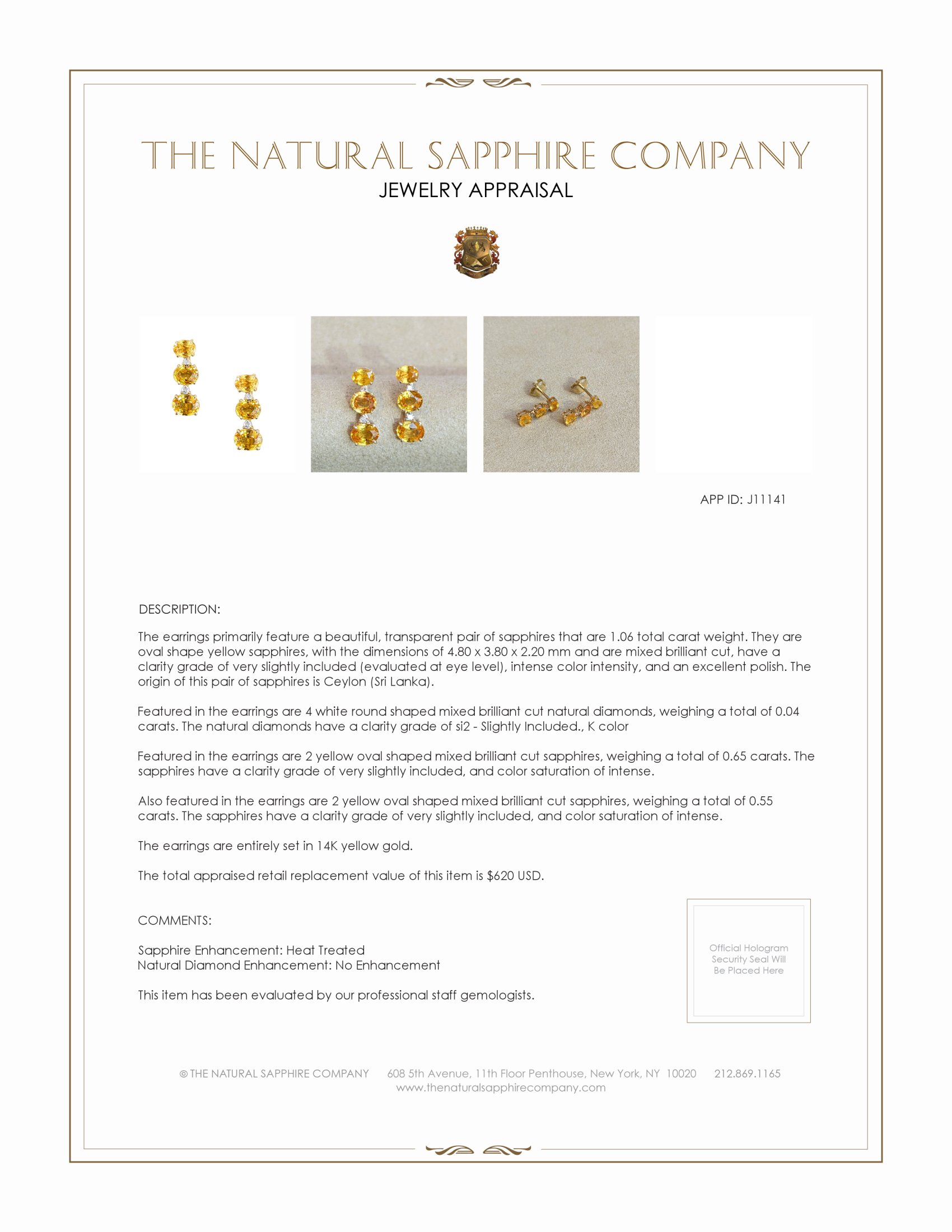 1.06 Ct.Tw. Yellow Sapphire and Natural Diamond Drops Earrings, 14K Yellow Gold