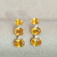 1.06&nbsp;Ct.Tw.Total Carat Weight Yellow Sapphire and Natural Diamond Drops Earrings, 14K Yellow Gold Image