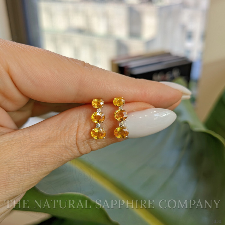 1.06 Ct.Tw. Yellow Sapphire and Natural Diamond Drops Earrings, 14K Yellow Gold