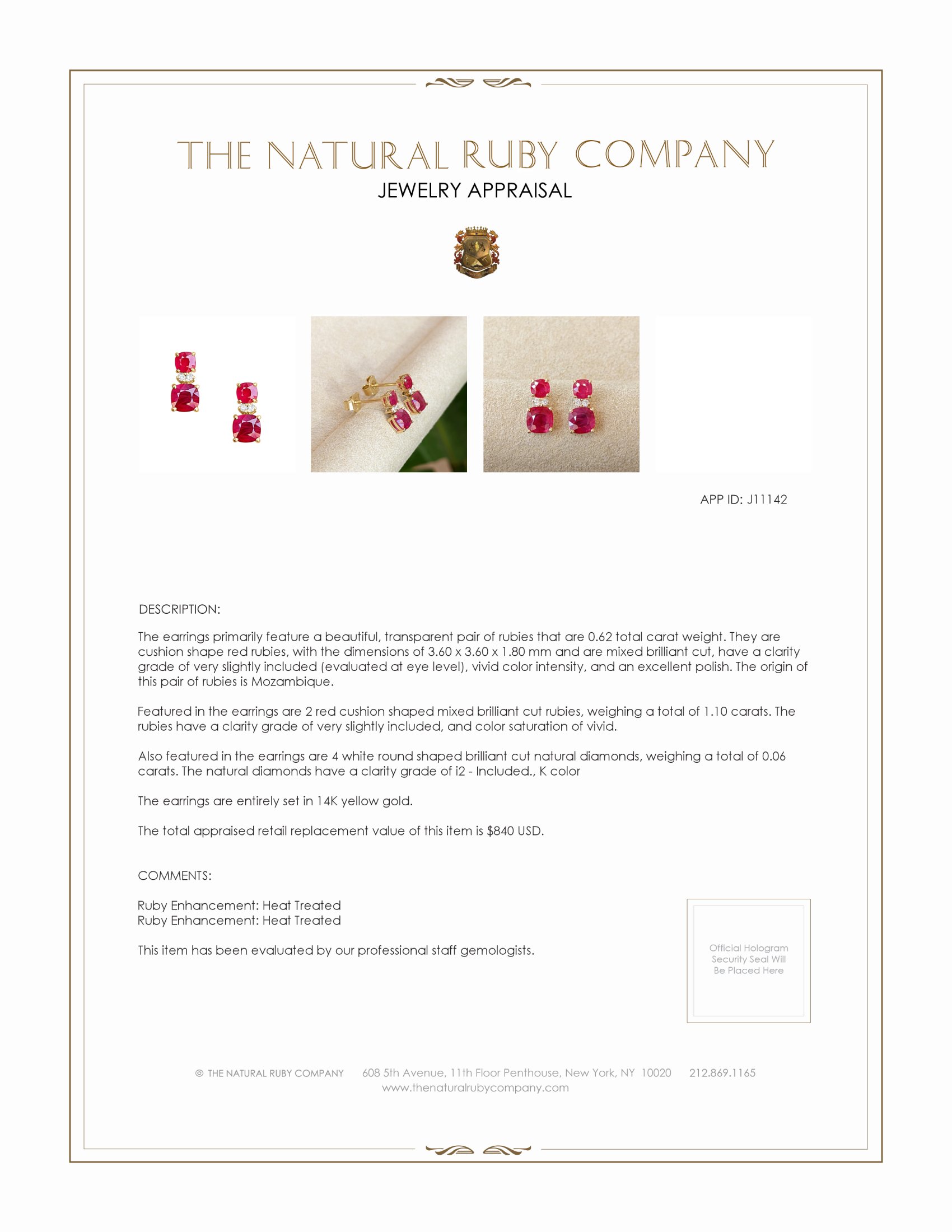 0.62 Ct.Tw. Ruby and Natural Diamond Drops Earrings, 14K Yellow Gold