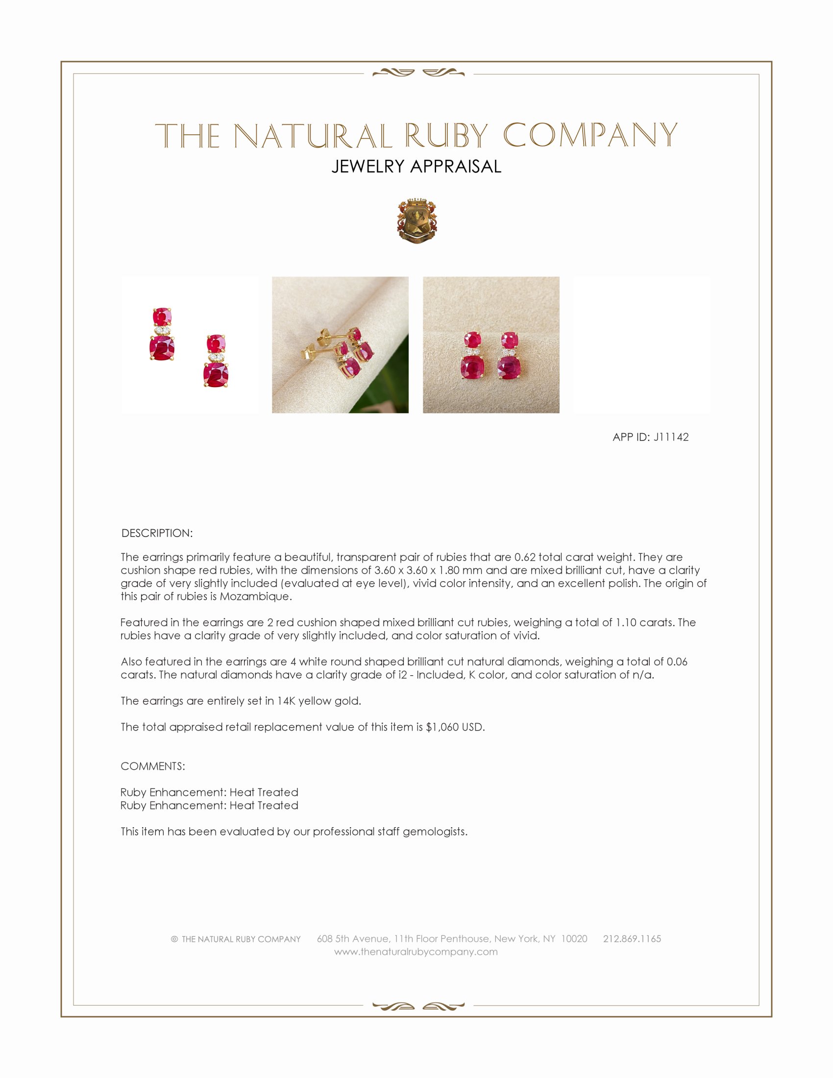 0.62 Ct.Tw. Ruby and Natural Diamond Drops Earrings, 14K Yellow Gold