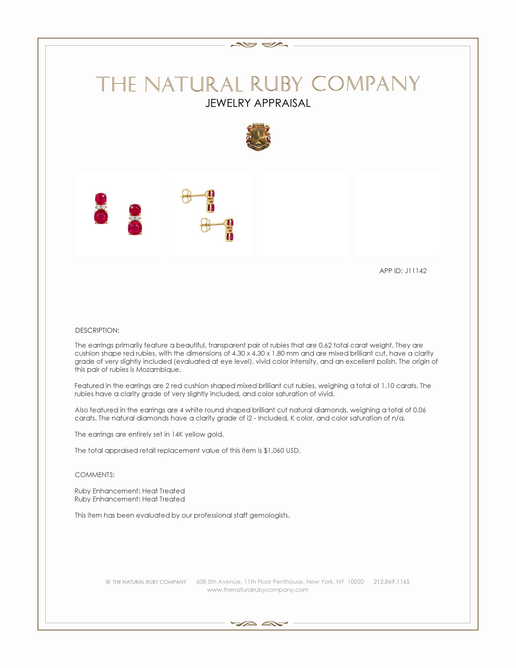0.62 Ct.Tw. Ruby and Natural Diamond Drops Earrings, 14K Yellow Gold