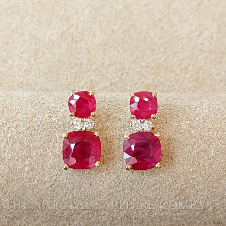 0.62 Ct.Tw. Ruby and Natural Diamond Drops Earrings, 14K Yellow Gold