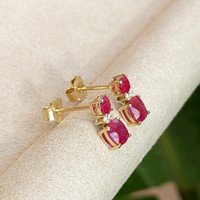 0.62 Ct.Tw.Total Carat Weight Ruby and Natural Diamond Drops Earrings, 14K Yellow Gold Image