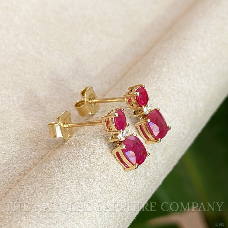 0.62 Ct.Tw. Ruby and Natural Diamond Drops Earrings, 14K Yellow Gold