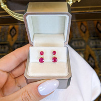0.62 Ct.Tw.Total Carat Weight Ruby and Natural Diamond Drops Earrings, 14K Yellow Gold Life Style