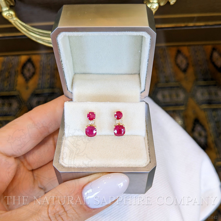 0.62 Ct.Tw. Ruby and Natural Diamond Drops Earrings, 14K Yellow Gold