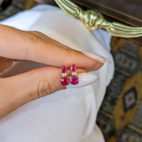 0.62 Ct.Tw.Total Carat Weight Ruby and Natural Diamond Drops Earrings, 14K Yellow Gold Life Style