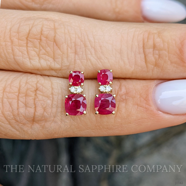 0.62 Ct.Tw. Ruby and Natural Diamond Drops Earrings, 14K Yellow Gold