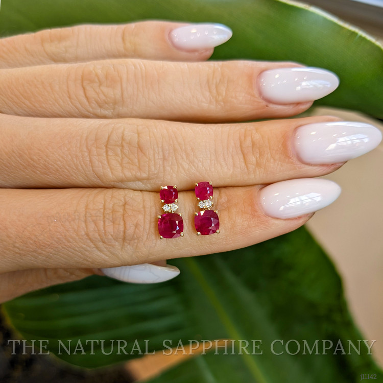 0.62 Ct.Tw. Ruby and Natural Diamond Drops Earrings, 14K Yellow Gold