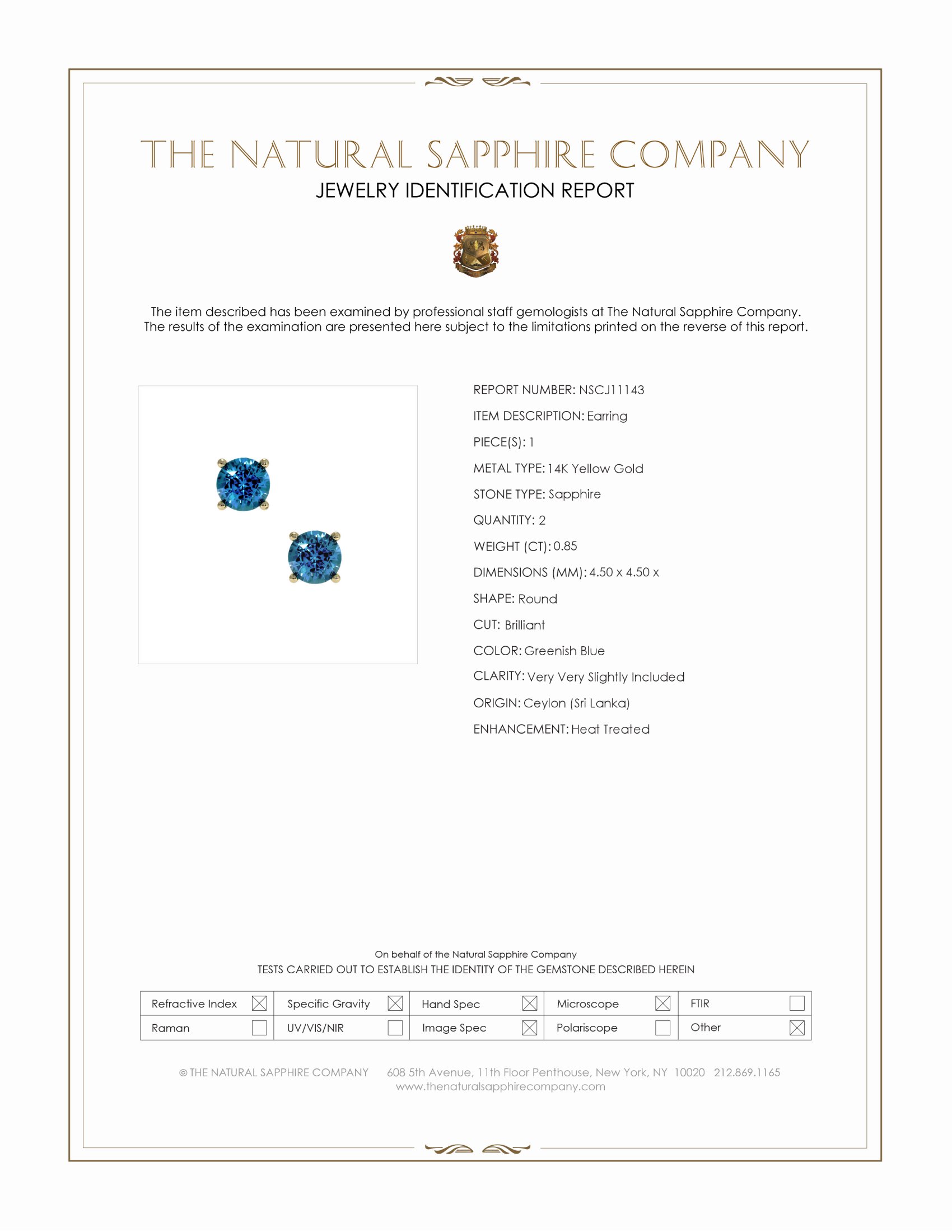 0.85 Ct.Tw. Greenish Blue Sapphire Studs Earrings, 14K Yellow Gold