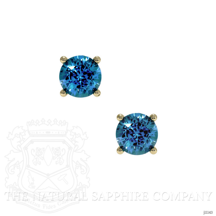 0.85 Ct.Tw. Greenish Blue Sapphire Studs Earrings, 14K Yellow Gold