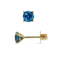 0.85 Ct.Tw. Greenish Blue Sapphire Studs Earrings, 14K Yellow Gold Image