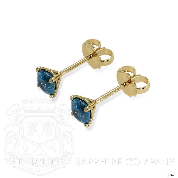 0.85 Ct.Tw. Greenish Blue Sapphire Studs Earrings, 14K Yellow Gold