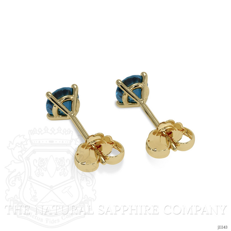 0.85 Ct.Tw. Greenish Blue Sapphire Studs Earrings, 14K Yellow Gold