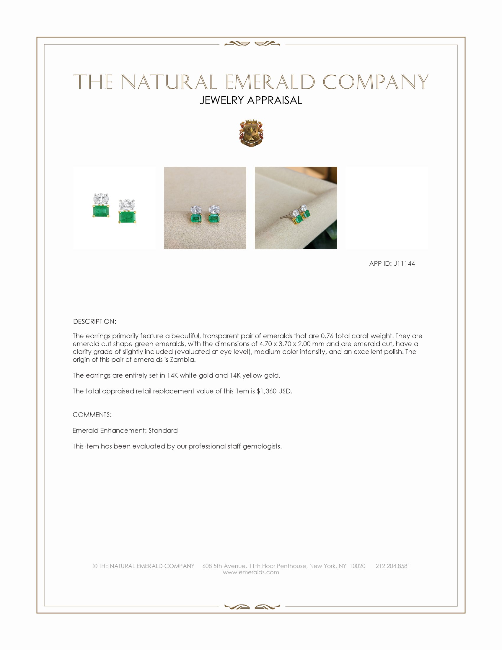 1.76 Ct.Tw. Emerald and Natural Diamond Drops Earrings, 14K White & Yellow