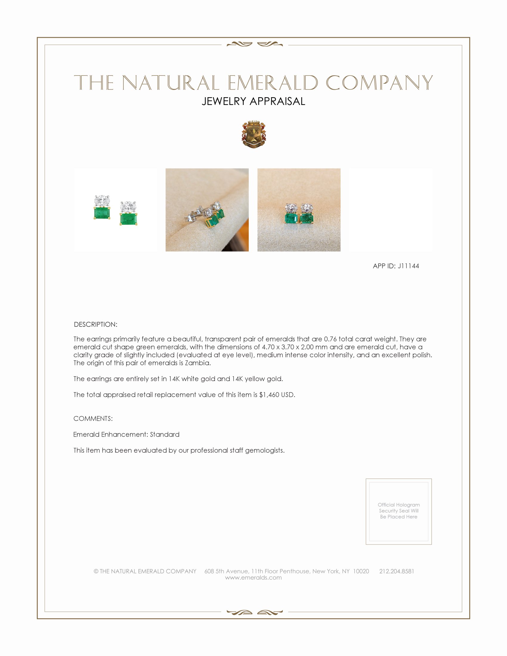 1.24 Ct.Tw. Emerald Drops Earrings, 14K White & Yellow