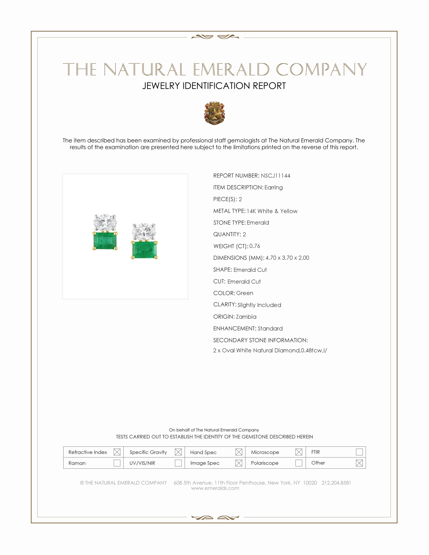 1.76 Ct.Tw. Emerald and Natural Diamond Drops Earrings, 14K White & Yellow