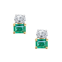 0.76 Ct.Tw. Emerald Natural Diamond Drops Earrings, 14K White & Yellow Image