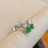 1.24 Ct.Tw.Total Carat Weight Emerald and Natural Diamond Drops Earrings, 14K White & Yellow Image