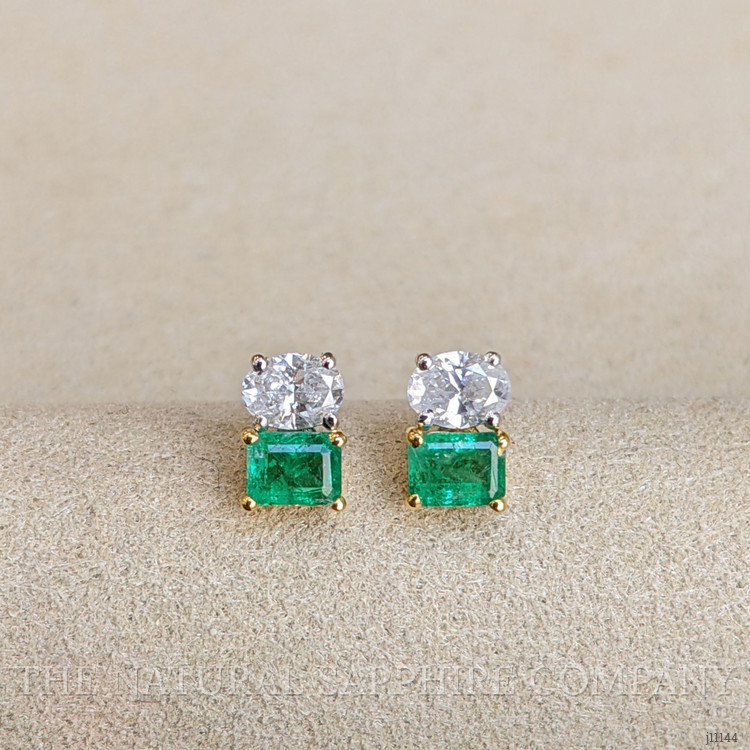 1.24 Ct.Tw. Emerald and Natural Diamond Drops Earrings, 14K White & Yellow