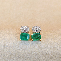 1.24 Ct.Tw.Total Carat Weight Emerald and Natural Diamond Drops Earrings, 14K White & Yellow Image