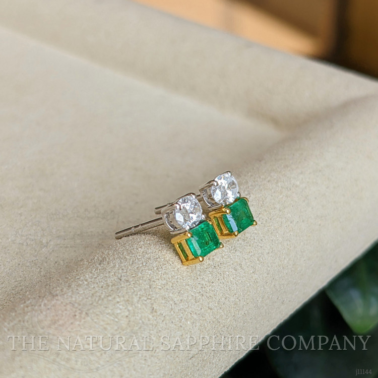 1.24 Ct.Tw. Emerald and Natural Diamond Drops Earrings, 14K White & Yellow