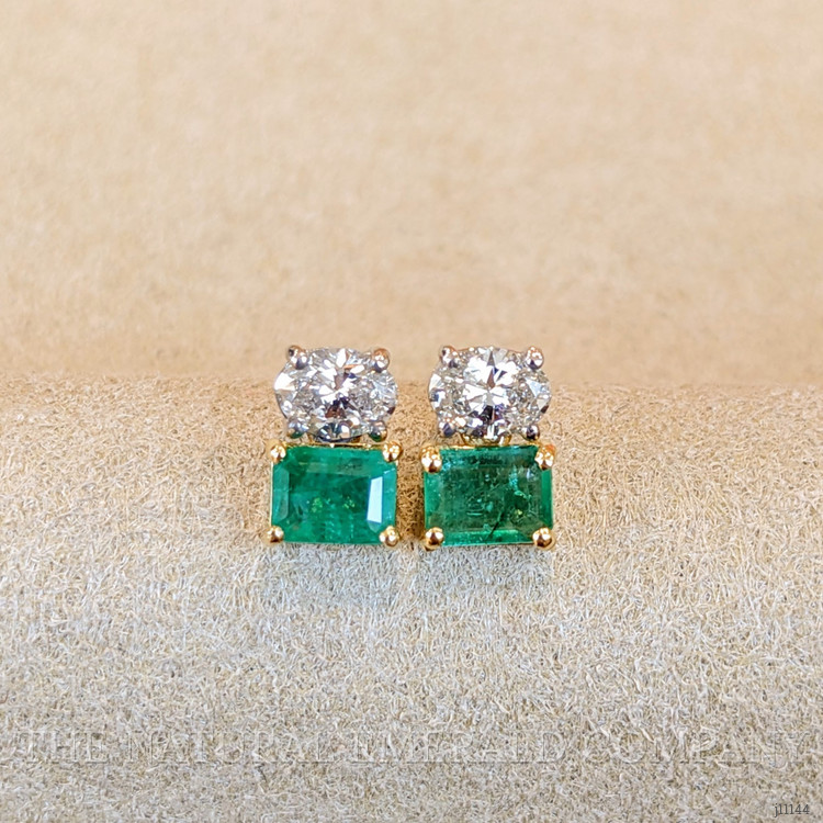 1.24 Ct.Tw. Emerald Drops Earrings, 14K White & Yellow