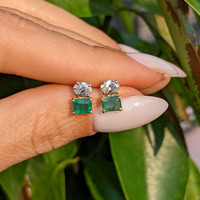 0.76 Ct.Tw. Emerald Natural Diamond Drops Earrings, 14K White & Yellow Life Style