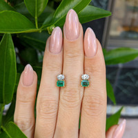 1.24 Ct.Tw.Total Carat Weight Emerald and Natural Diamond Drops Earrings, 14K White & Yellow Life Style