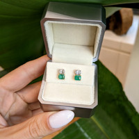 1.24 Ct.Tw.Total Carat Weight Emerald and Natural Diamond Drops Earrings, 14K White & Yellow Life Style