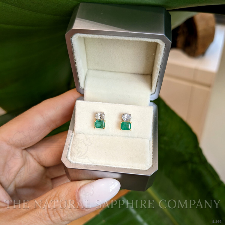 1.24 Ct.Tw. Emerald and Natural Diamond Drops Earrings, 14K White & Yellow