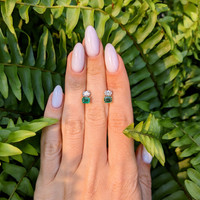 1.24 Ct.Tw.Total Carat Weight Emerald and Natural Diamond Drops Earrings, 14K White & Yellow Life Style