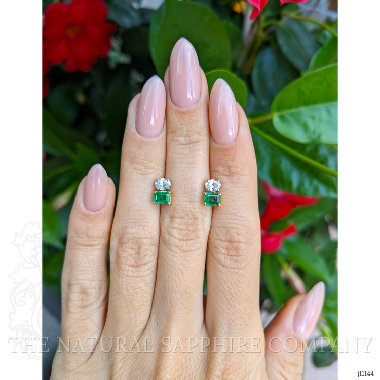 1.24 Ct.Tw. Emerald and Natural Diamond Drops Earrings, 14K White & Yellow