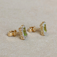 1.24 Ct.Tw.Total Carat Weight Peridot Natural Diamond Studs Earrings, 14K Yellow Gold Image