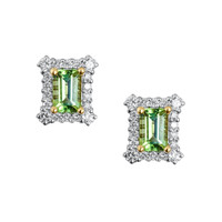 1.24 Ct.Tw.Total Carat Weight Peridot Natural Diamond Studs Earrings, 14K Yellow Gold Image