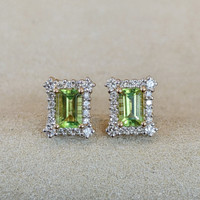 1.24 Ct.Tw. Peridot Natural Diamond Studs Earrings, 14K Yellow Gold Image